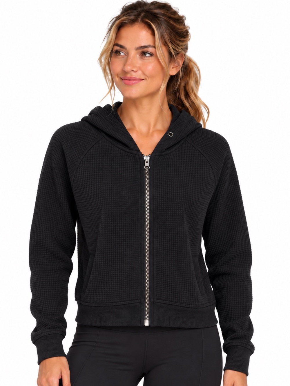 Nuuds Women's Performance Waffle Full-Zip black Hoodie Large